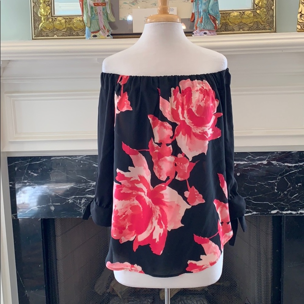 NWT blk/pink floral chiffon 3/4 sleeve